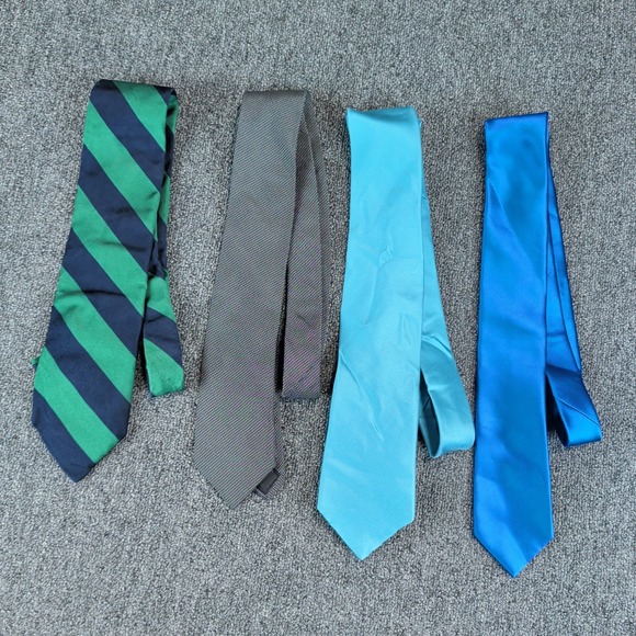 Calvin Klein Stewart & Chase Mens Tie Lot of 4 Blue Green Grey Stripe Silk Satin — photo 2